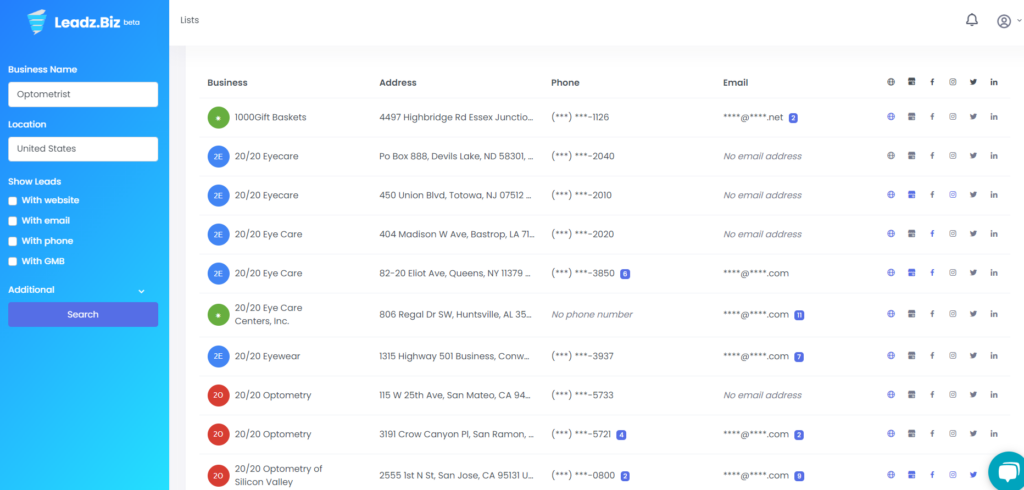 Optometrist sample list